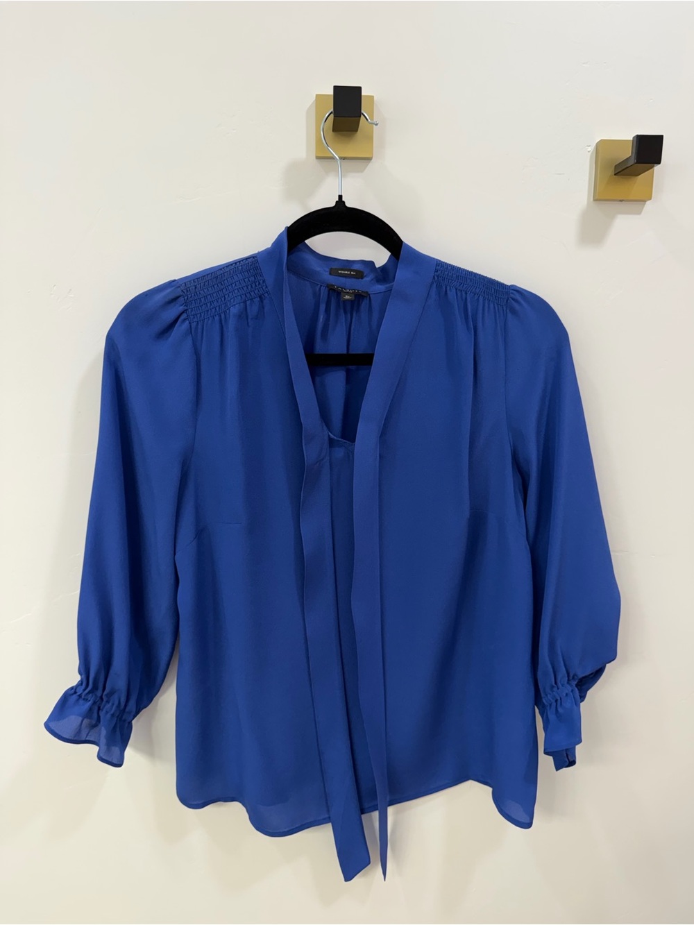 Talbots Washable Silk Tie-Neck Blouse in Royal Blue